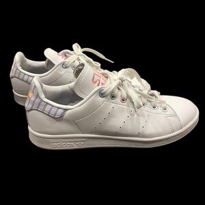 Adidas Stan Smith White Violet Tone Pastel Striped Heel / Colorful Sneakers Sz 8